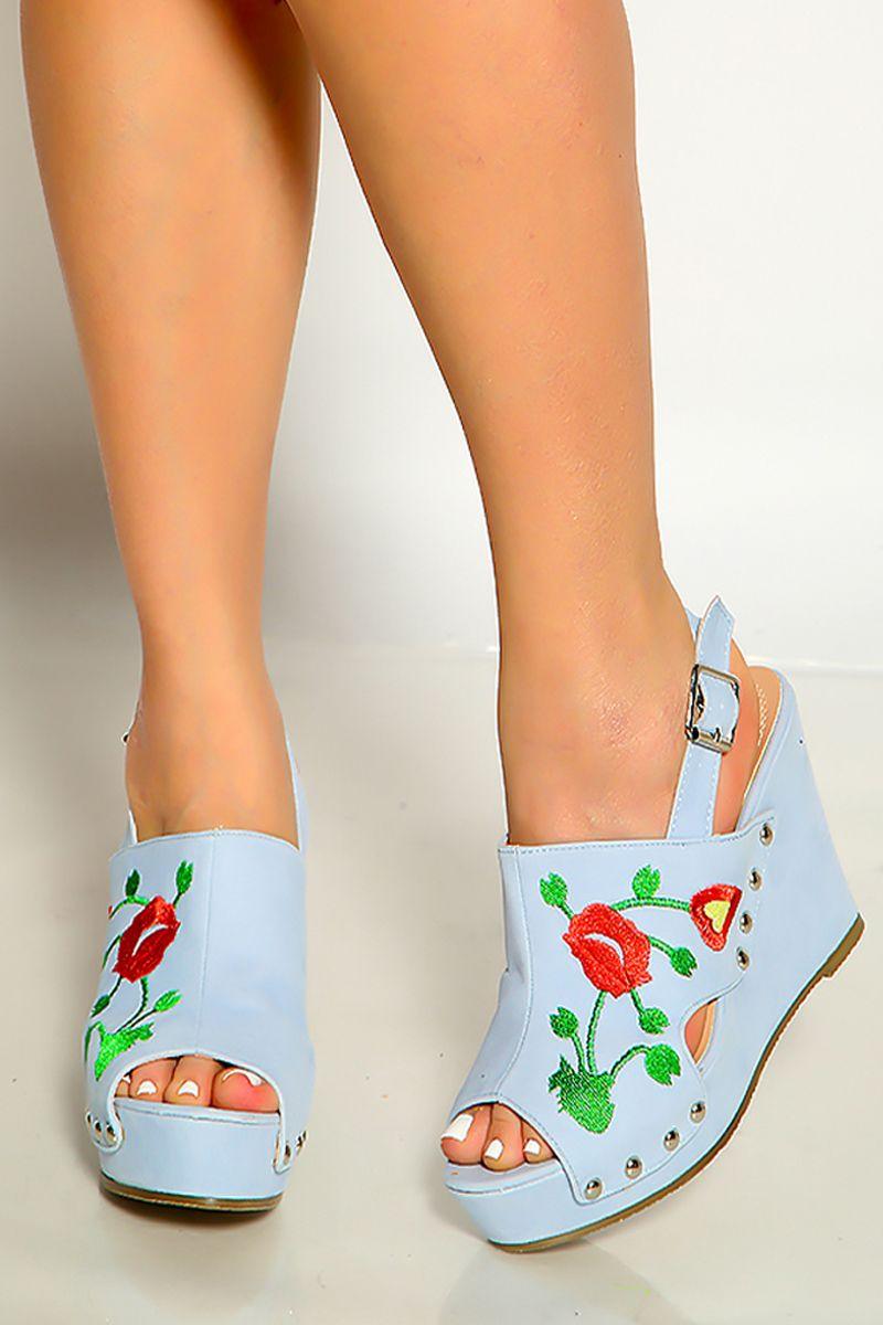 Serenity Blue Heart Faux Suede Wedges - AMIClubwear