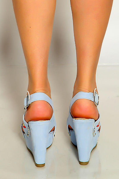 Serenity Blue Heart Faux Suede Wedges - AMIClubwear