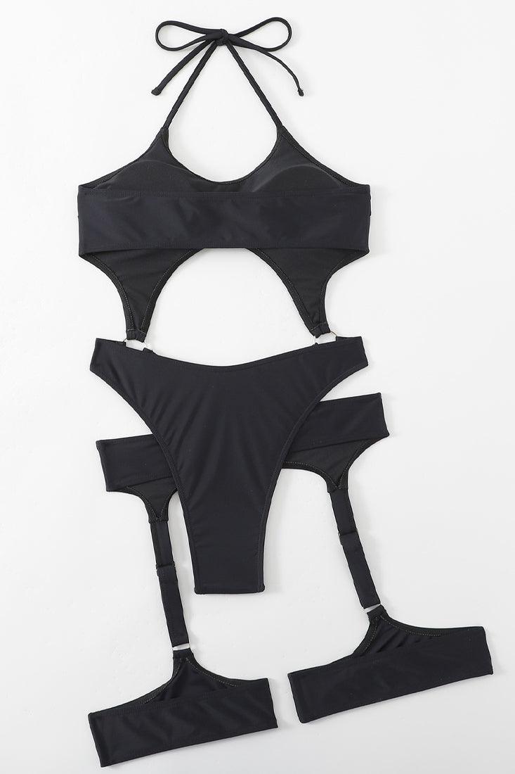 Sexy 2pc Black Monokini With Garter Belt AMIClubwear Sexy 2pc Black Monokini With Garter Belt AMIClubwear