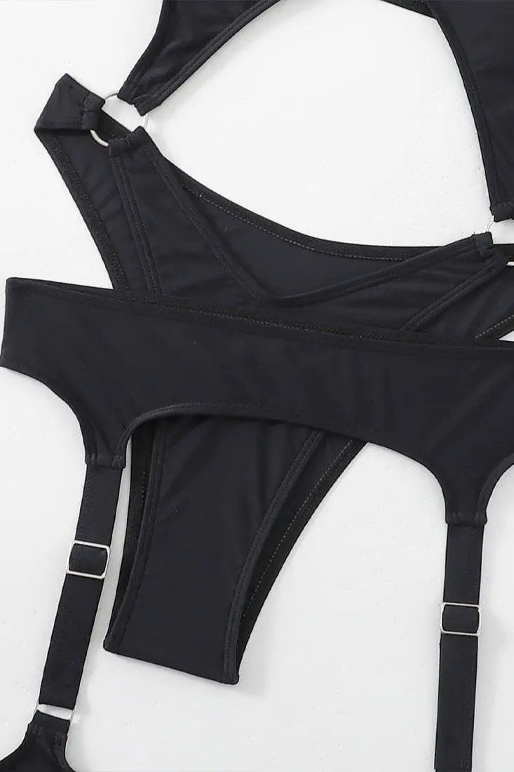 Sexy 2pc Black Monokini With Garter Belt