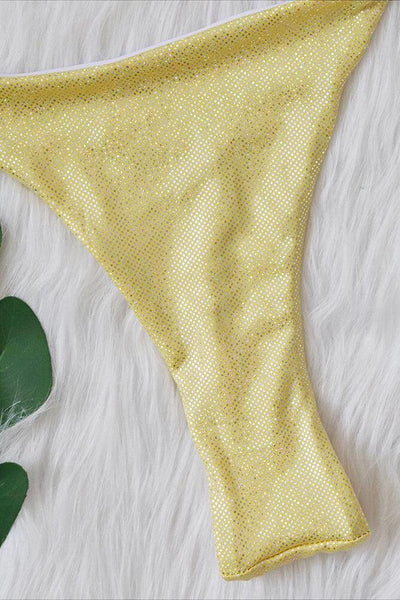 Sexy 2pc Yellow Thong Bikini With Gemstones - AMIClubwear