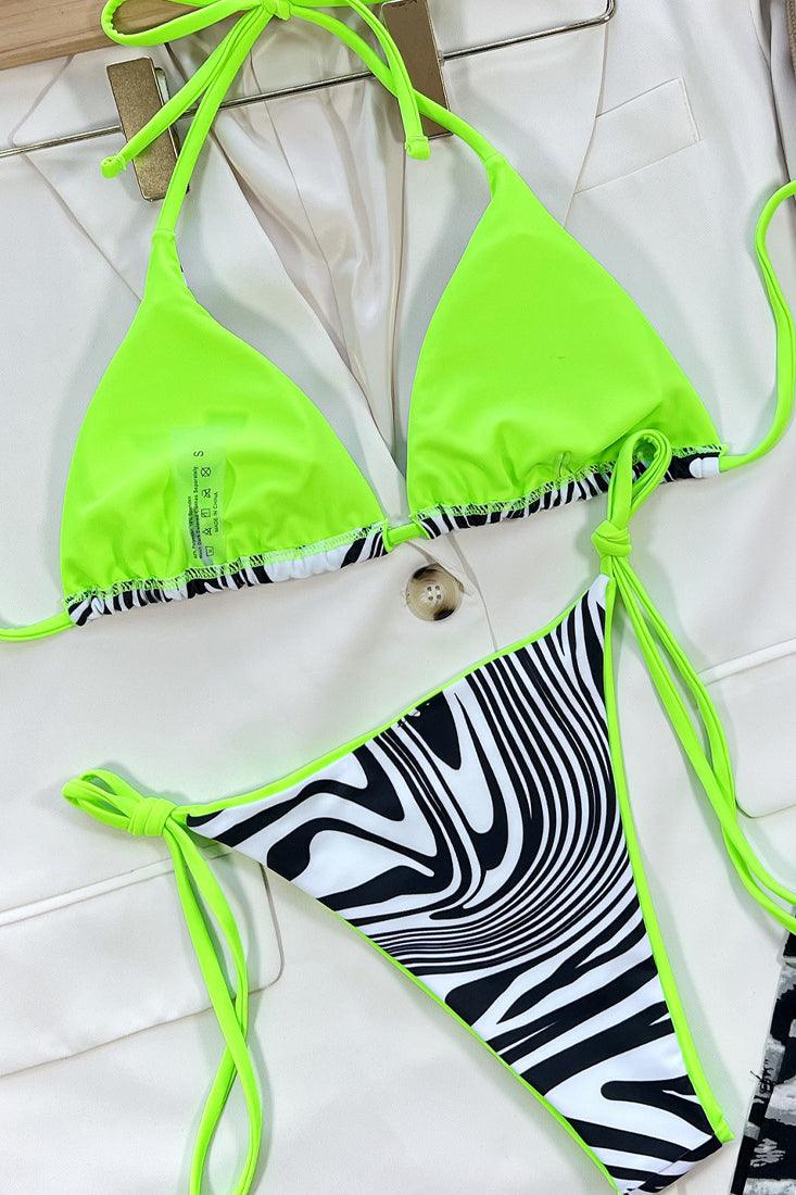 Sexy 2pc Zebra Print Cheeky Bikini Lime Trim - AMIClubwear