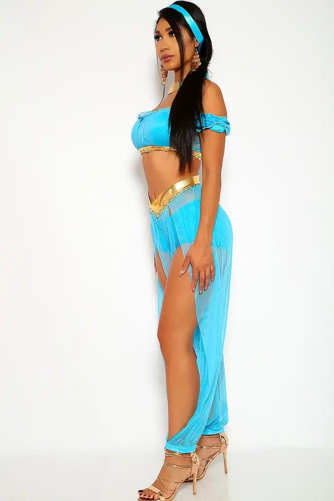 Sexy 4Pc Turquoise Gold Exotic Storybook Princess Costume Set - AMIClubwear