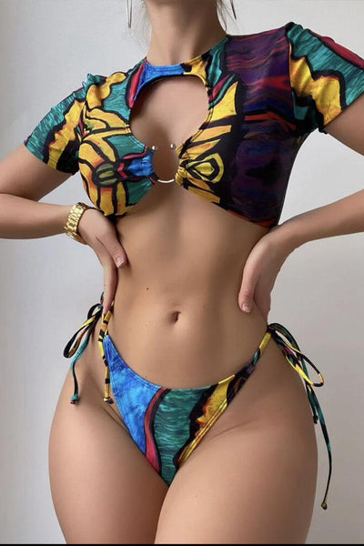 Sexy Abstract Art Print Cheeky Bikini - AMIClubwear