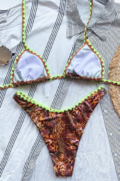 Sexy Abstract Leopard Print Bikini Lime Trim - AMIClubwear