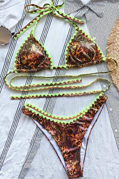 Sexy Abstract Leopard Print Bikini Lime Trim - AMIClubwear