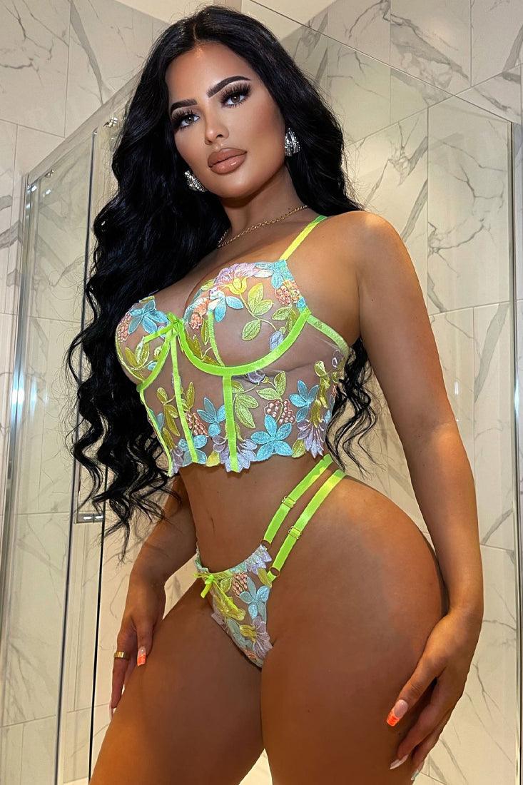 Sexy Baby Blue Lime Mesh 2pc Lingerie Set AMIClubwear