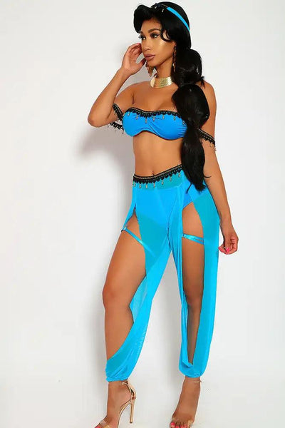Sexy Bahama Blue Princess J Sequin 4 Piece Garter Mesh Halloween Costume - AMIClubwear