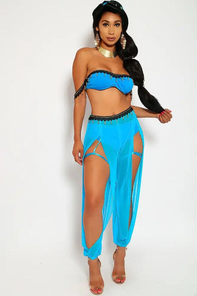 Sexy Bahama Blue Princess J Sequin 4 Piece Garter Mesh Halloween Costume - AMIClubwear