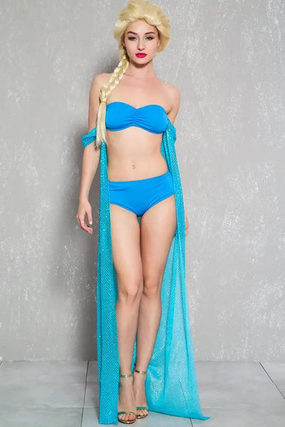Sexy Bahama Blue Sequins Cape Off Shoulder Story Book Ice Princess Costume - AMIClubwear
