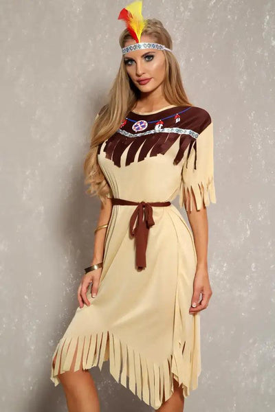 Sexy Beige Fringe Detail Indian 3 Piece Costume - AMIClubwear