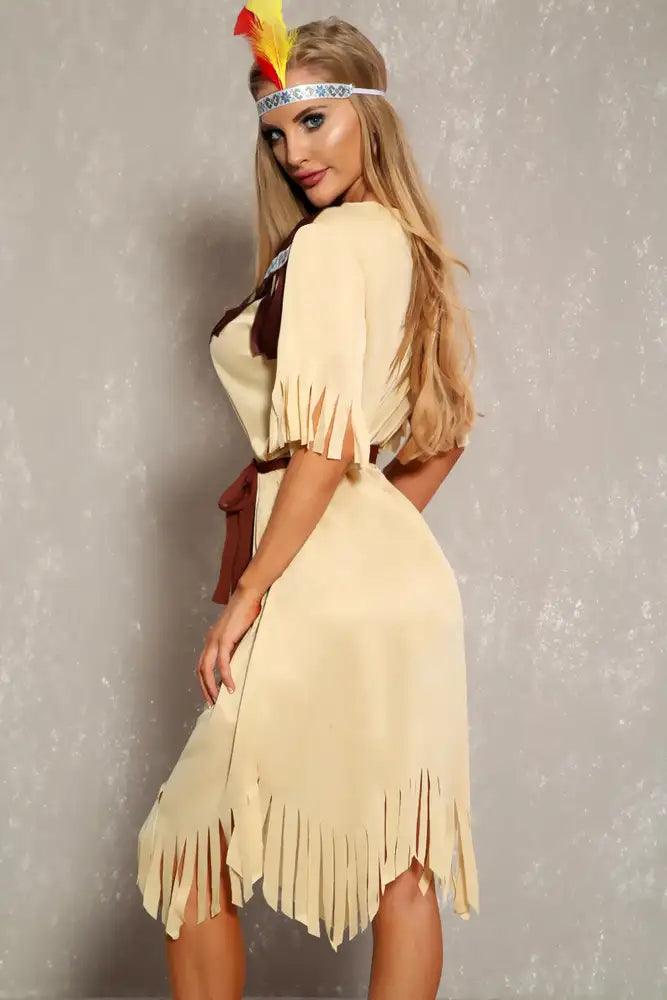 Sexy Beige Fringe Detail Indian 3 Piece Costume - AMIClubwear