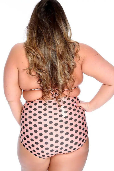 Sexy Beige Polka Dot High Waist Plus Size Swimsuit - AMIClubwear