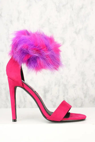 Sexy Berry Faux Fur Open Toe Single Sole High Heels Faux Suede - AMIClubwear