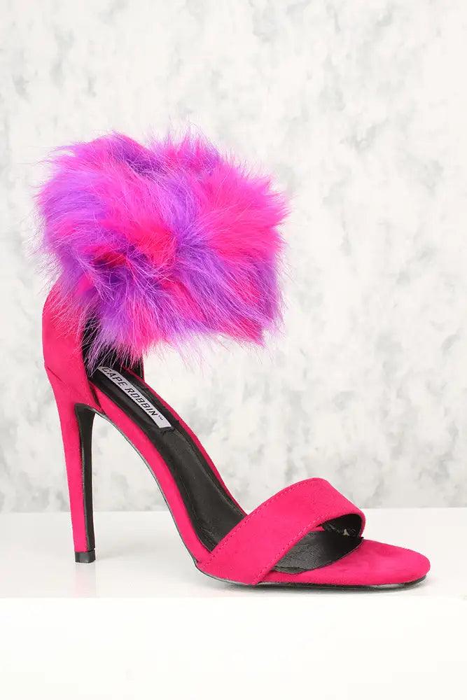 Sexy Berry Faux Fur Open Toe Single Sole High Heels Faux Suede - AMIClubwear