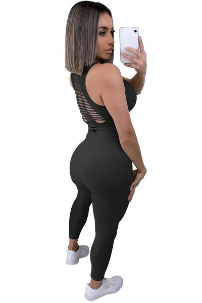 Sexy Black 2pc Yoga Outfit Tang Top And Pants - AMIClubwear