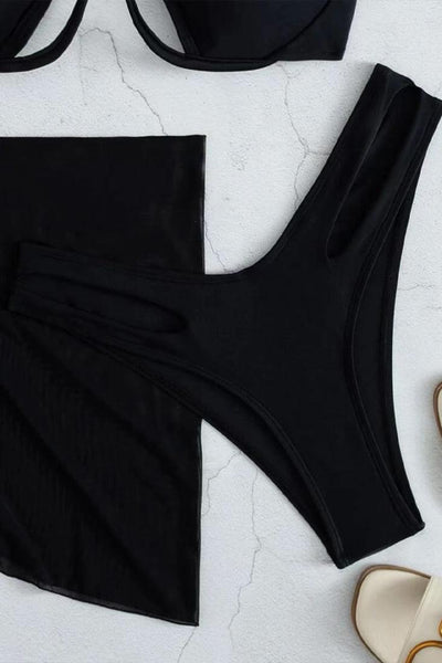 Sexy Black 3pc Cheeky Bikini With Coverup - AMIClubwear