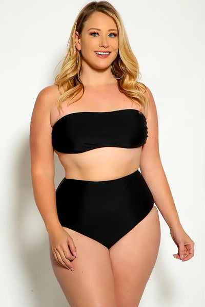 Sexy Black Bandeau High Waist Plus Size Swimsuit - AMIClubwear