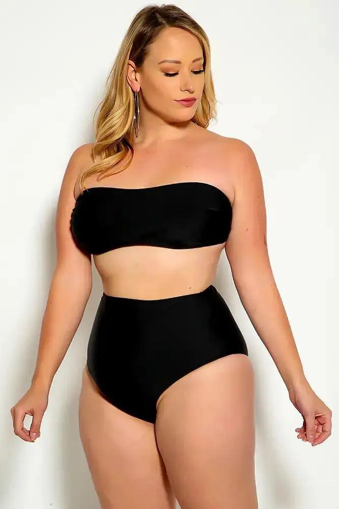 Sexy Black Bandeau High Waist Plus Size Swimsuit