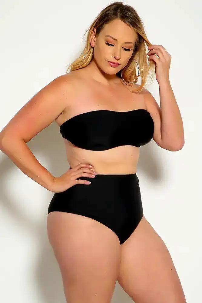 Sexy Black Bandeau High Waist Plus Size Swimsuit