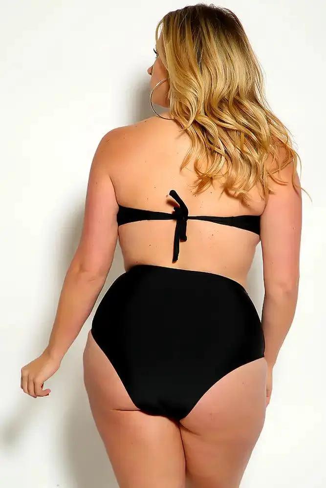 Sexy Black Bandeau High Waist Plus Size Swimsuit