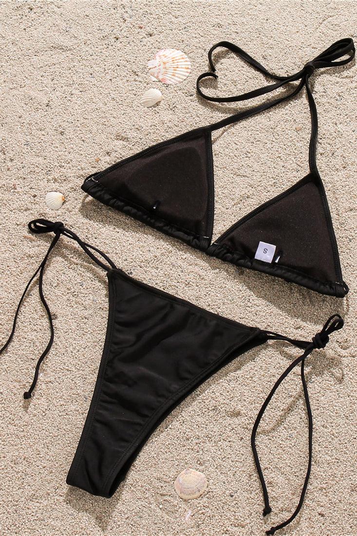 Sexy Black Blinged Out Rhinestone Strappy 2 Pc Swimsuit - AMIClubwear