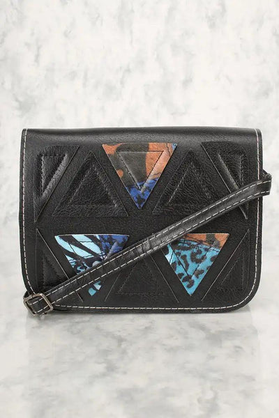 Sexy Black Blue Animal Print Geometric Faux Leather Mini Shoulder Handbag - AMIClubwear