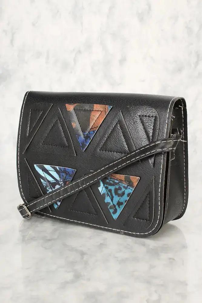 Sexy Black Blue Animal Print Geometric Faux Leather Mini Shoulder Handbag
