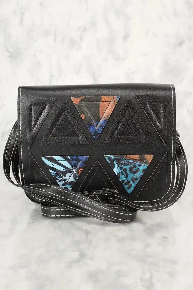 Sexy Black Blue Animal Print Geometric Faux Leather Mini Shoulder Handbag