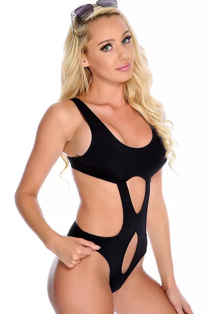 Sexy Black Bold Cut Out Open Back One Piece Swimsuit - AMIClubwear