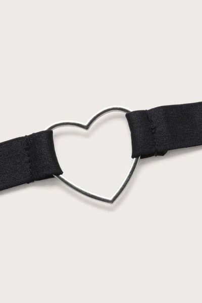 Sexy Black Bow Rhinestone Heart Garter 3 Pc Lingerie Set - AMIClubwear