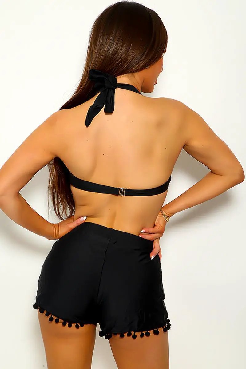 Sexy Black Boy Shorts Bikini With Tassels