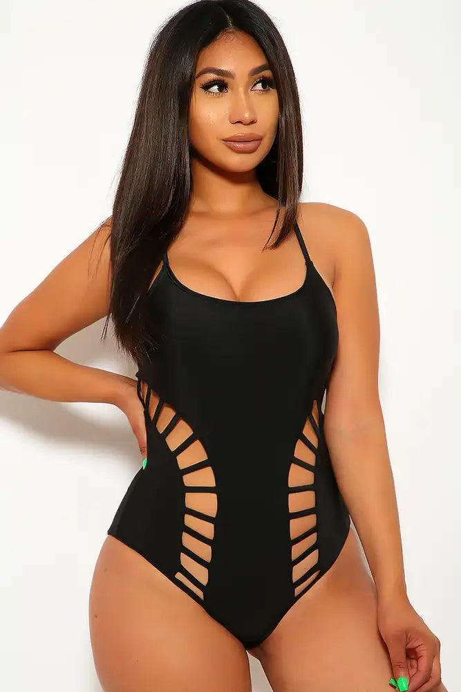 Sexy Black Caged Detailing One Piece Swimsuit - AMIClubwear