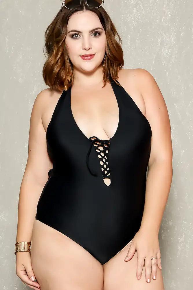 Sexy Black Caged Strappy Plus Size One Piece Swimsuit - AMIClubwear