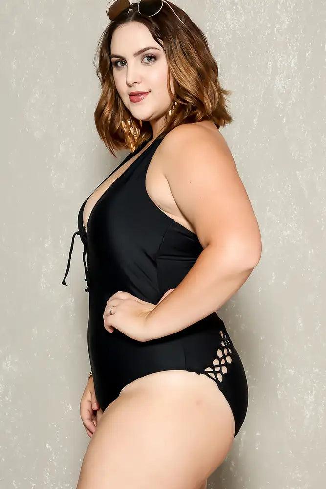 Plus Size Caged Detail One-Piece Swimsuit