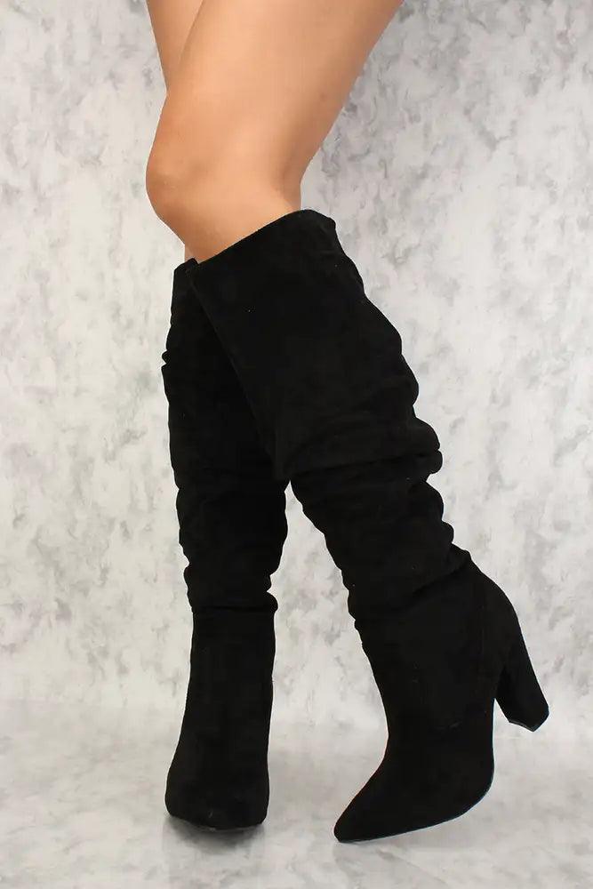 Sexy Black Chunky Heel Knee High Boots - AMIClubwear