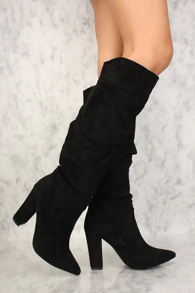 Sexy Black Chunky Heel Knee High Boots - AMIClubwear