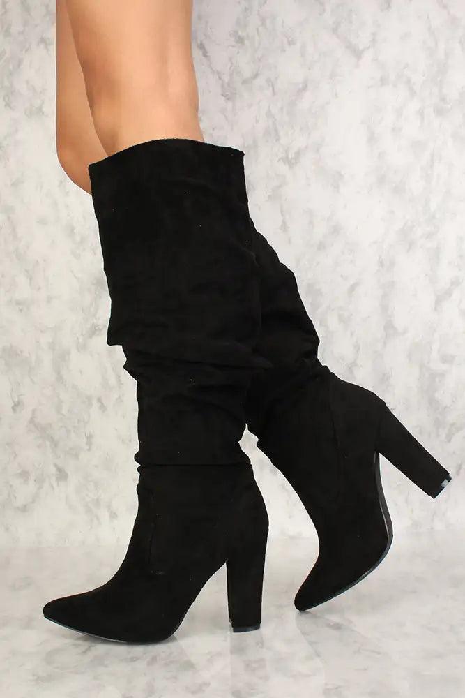 Sexy Black Chunky Heel Knee High Boots - AMIClubwear