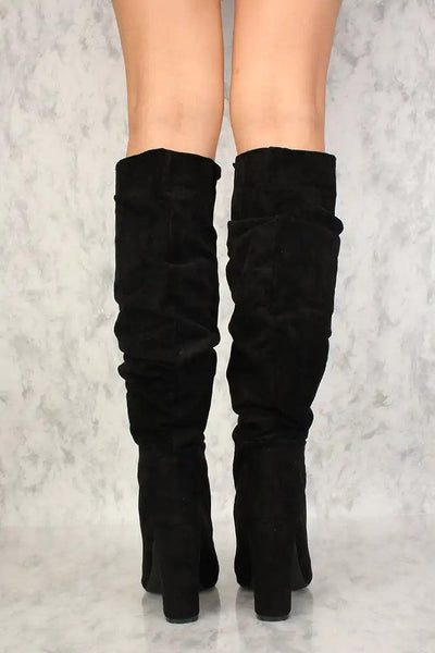 Sexy Black Chunky Heel Knee High Boots - AMIClubwear