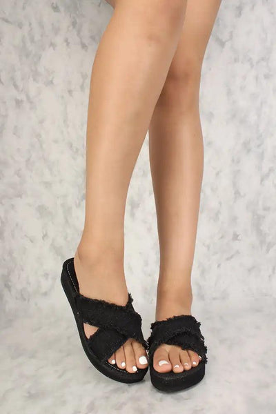 Sexy Black Crisscross Platform Sandals - AMIClubwear