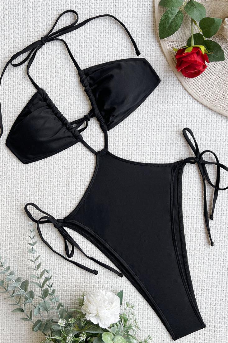 Sexy Black Cross Strap Tie Monokini - AMIClubwear