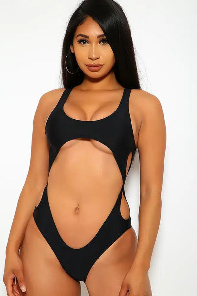 Sexy Black Cut Out One Piece Swimsuit - AMIClubwear