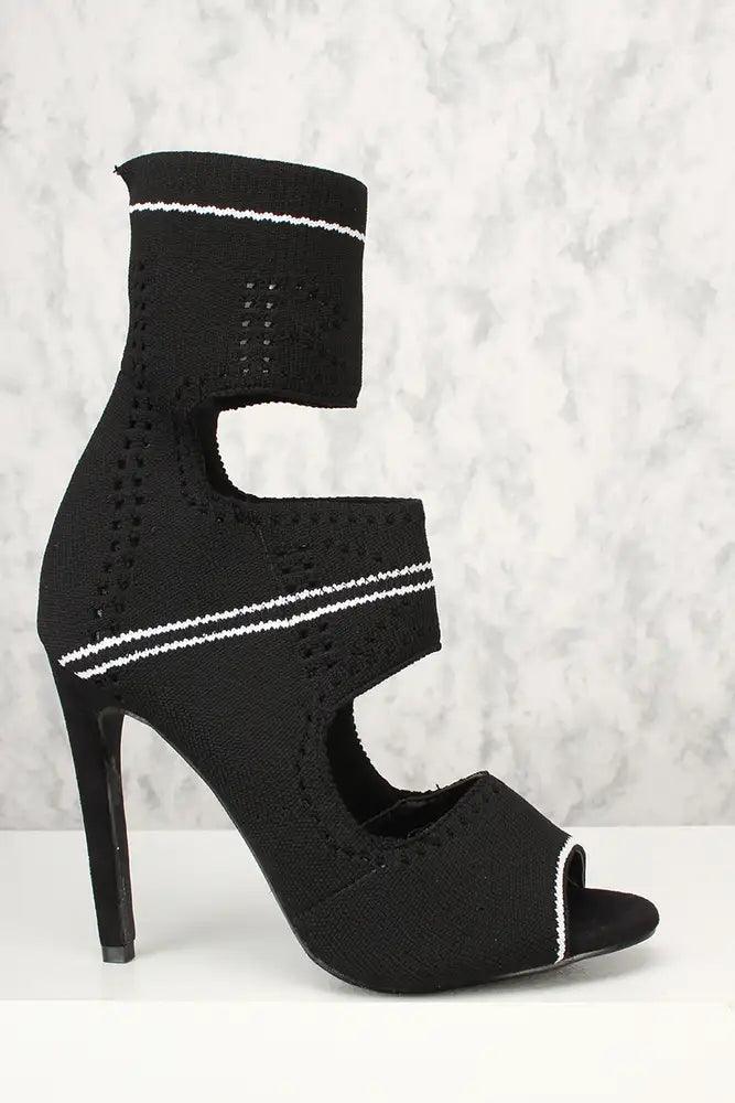 Sexy Black Cut Out Open Toe Single Sole High Heels - AMIClubwear