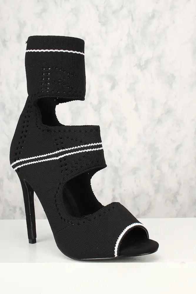 Sexy Black Cut Out Open Toe Single Sole High Heels - AMIClubwear