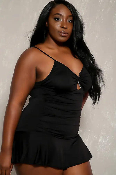 Sexy Black Cut Out Ruched Plus Size One Piece Swimsuit - AMIClubwear