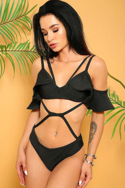 Sexy Black Cut Out Strappy One Piece Monokini - AMIClubwear