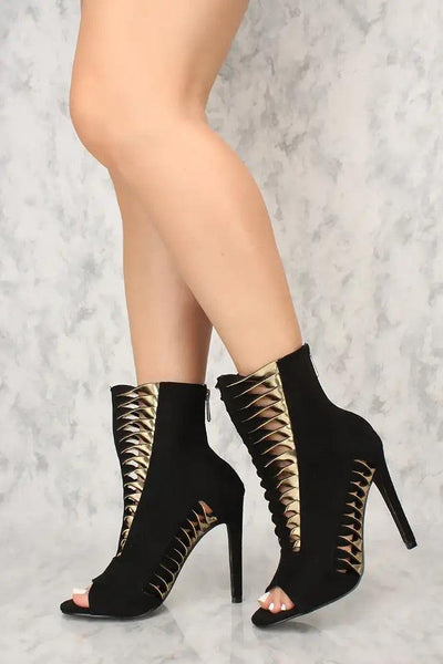 Sexy Black Cutout Open Toe Single Sole High Heels Booties - AMIClubwear