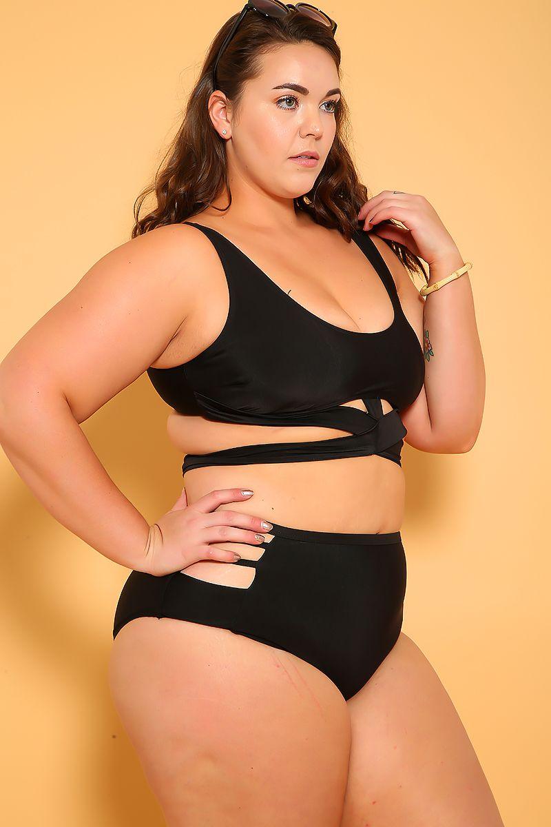 Sexy Black Cutout Plus Size Two Piece Swimsuit - AMIClubwear