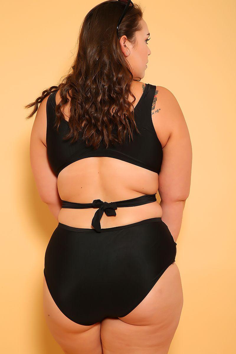 Sexy Black Cutout Plus Size Two Piece Swimsuit - AMIClubwear