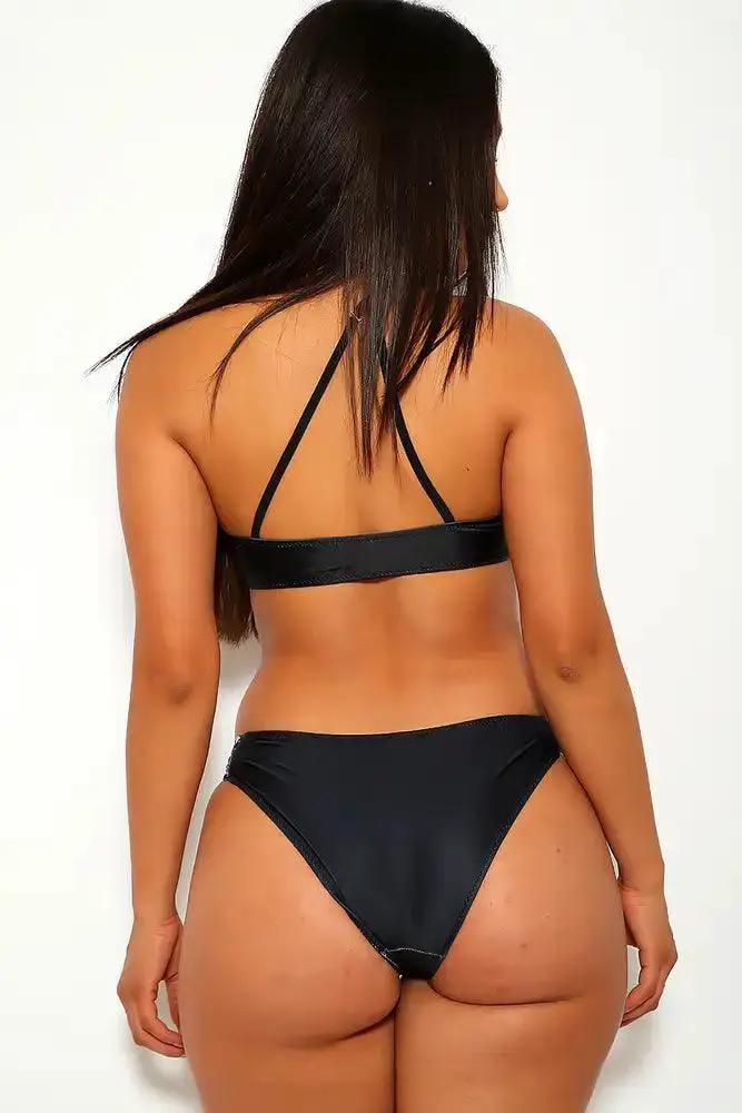 Sexy Black Ethnic Print Halter Two Piece Swimsuit